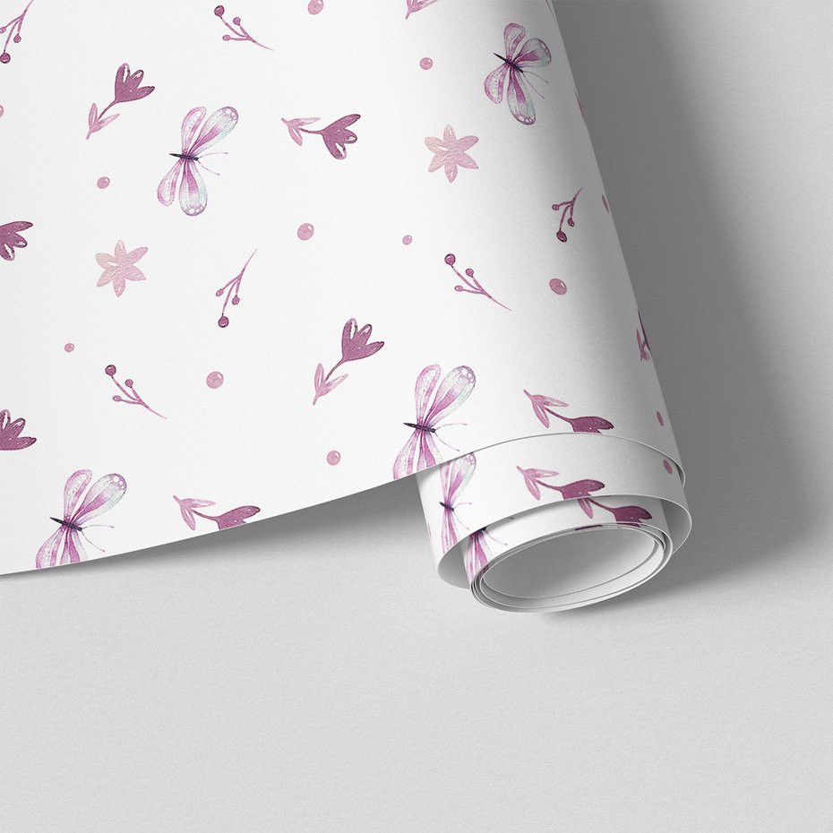 Tapeta - kwiaty, motyle, kropki