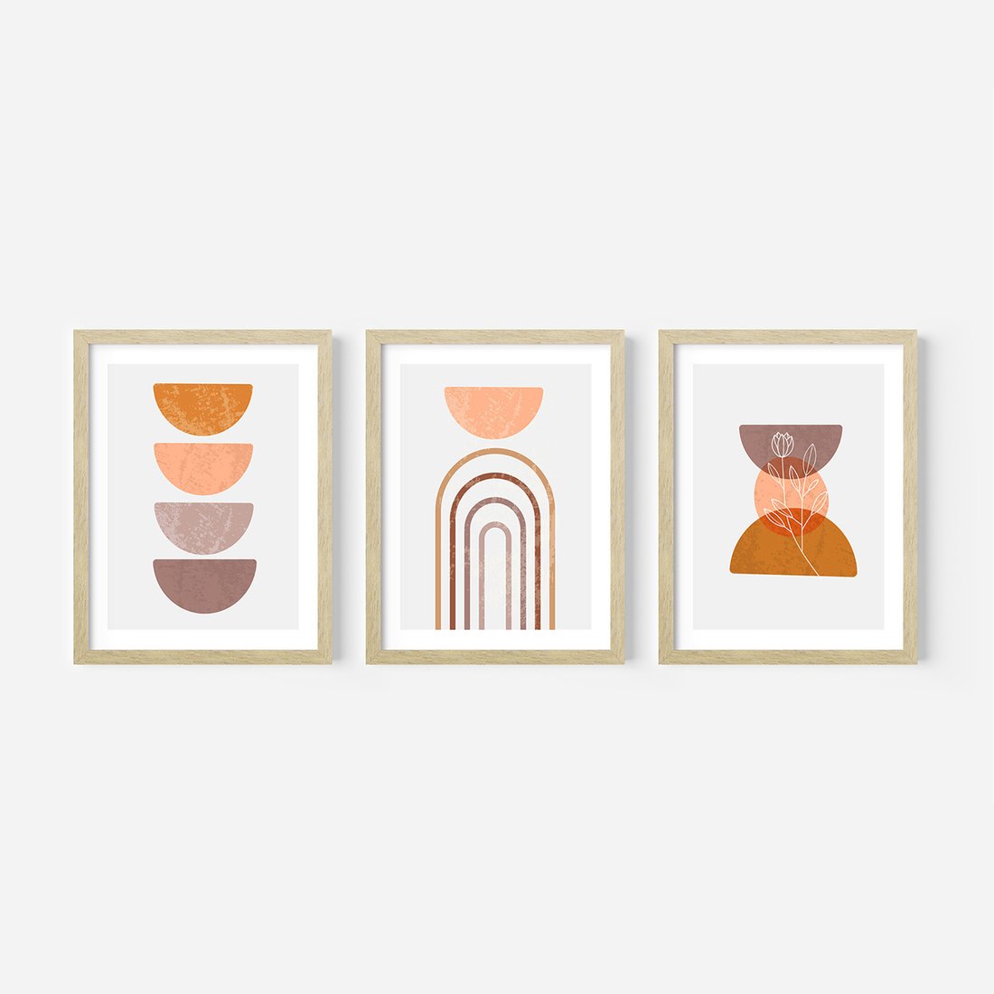 Zestaw obrazy w ramie, plakaty - abstrakcja, boho, minimalizm - rama drewno