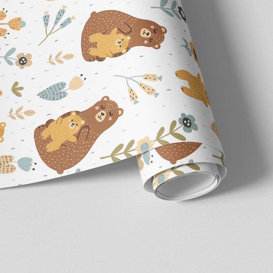 Tapeta - dziecięca, niedźwiedź, matka, kwiaty