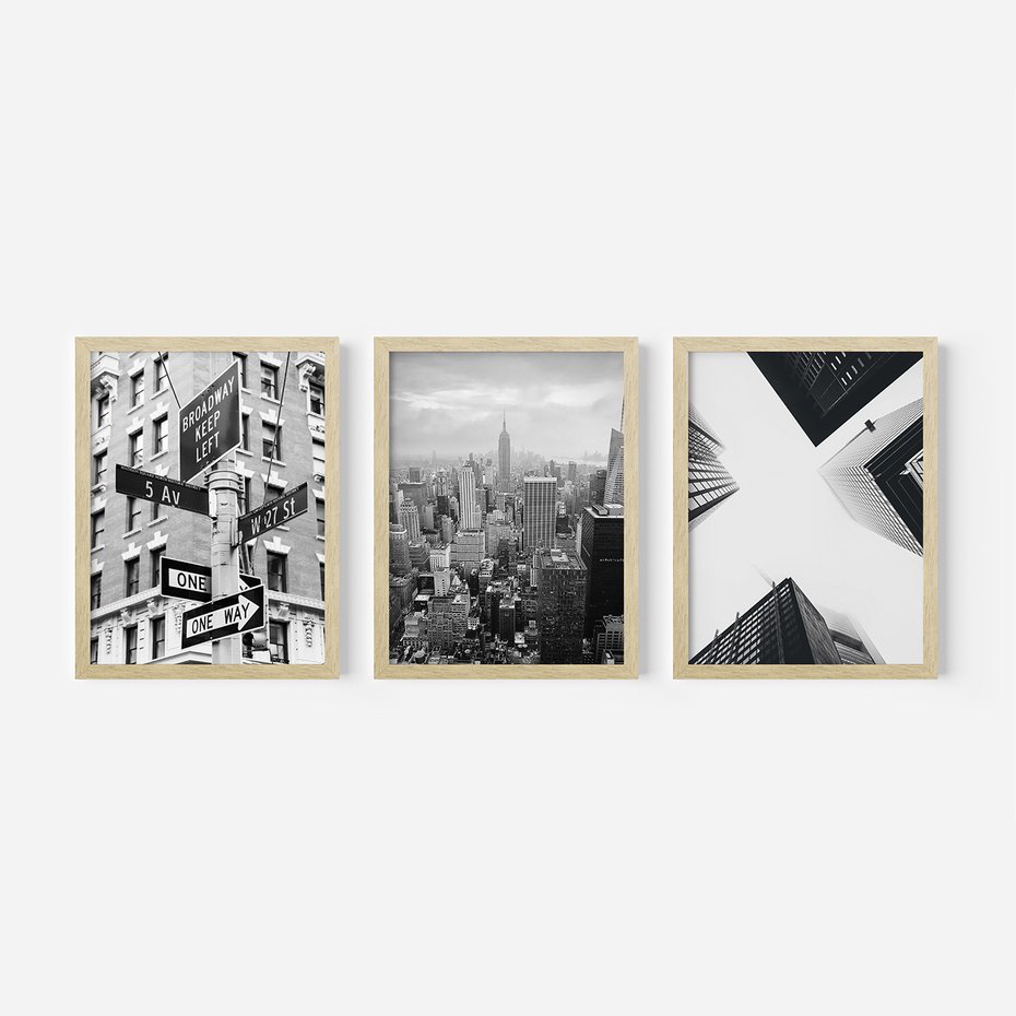 Zestaw obrazy w ramie, plakaty - miasto, architektura, budynki - rama drewno