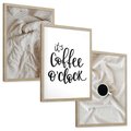 Zestaw obrazy w ramie, plakaty - pościel, kawa, relaks - rama drewno