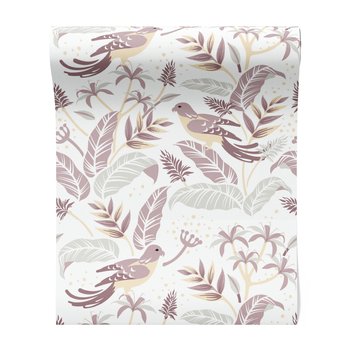 Tapeta - liście, ptaki, kwiaty