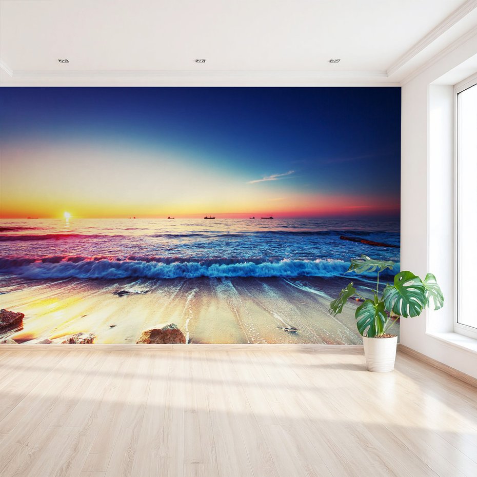 Fototapeta - plaża, morze, zachód słońca