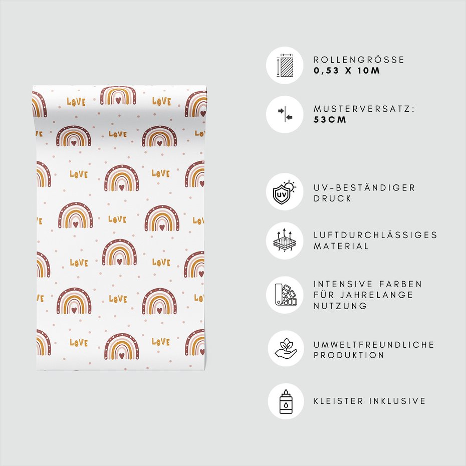 Tapeta - dziecięca, tęcza, serce,