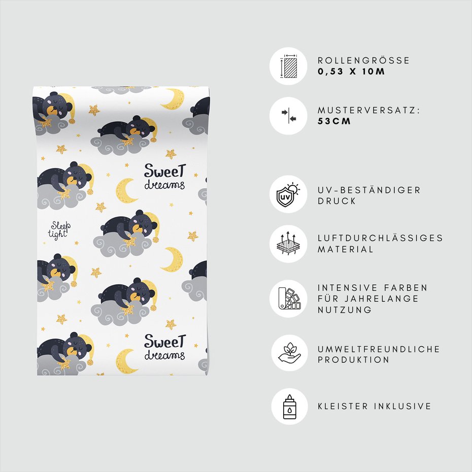 Tapeta - dziecięca, chmura, niedźwiedź, sen