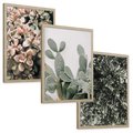 Zestaw obrazy w ramie, plakaty - rośliny, kaktus, liście - rama drewno