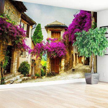 Fototapeta - uliczka, kwiaty, budynki