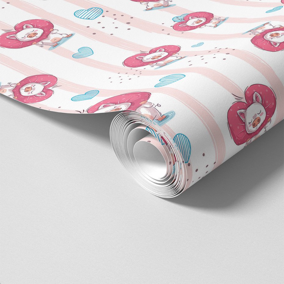 Tapeta - dziecięca, świnka, serce, tło