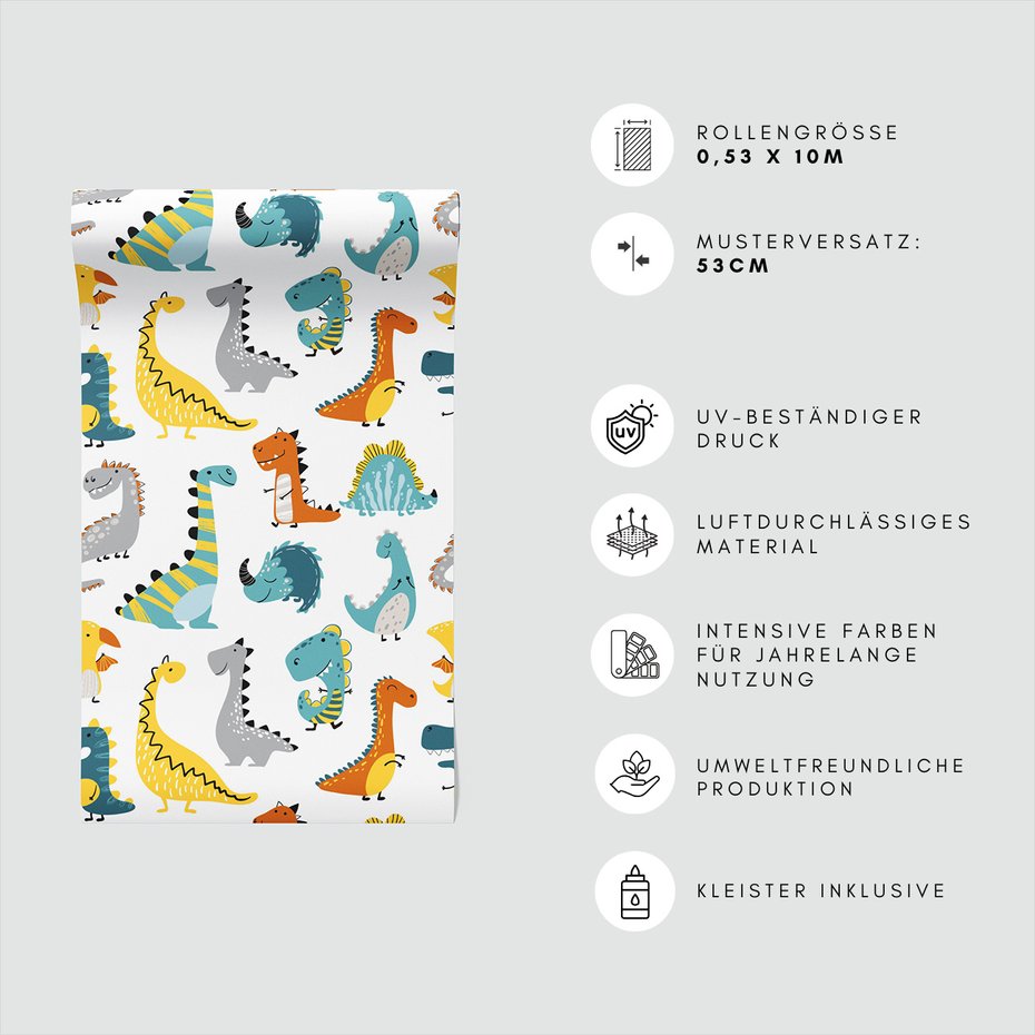 Tapeta - dziecięca, dinozaury, ilustracje, postacie