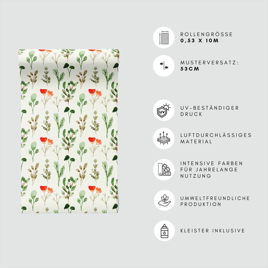 Tapeta - kwiaty, liście, gałązki