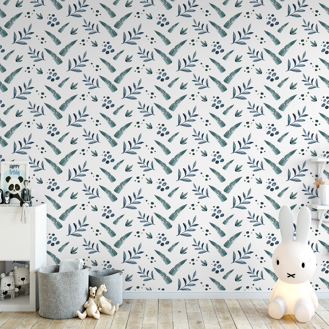 Tapeta - liście, gałązki, kropki