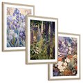 Zestaw obrazy w ramie, plakaty - kwiaty, irysy, rośliny - rama drewno
