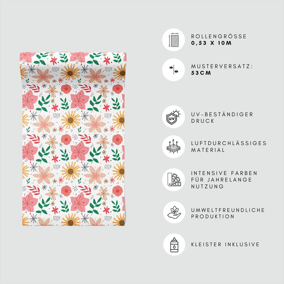 Tapeta - kwiaty, liście, kropki