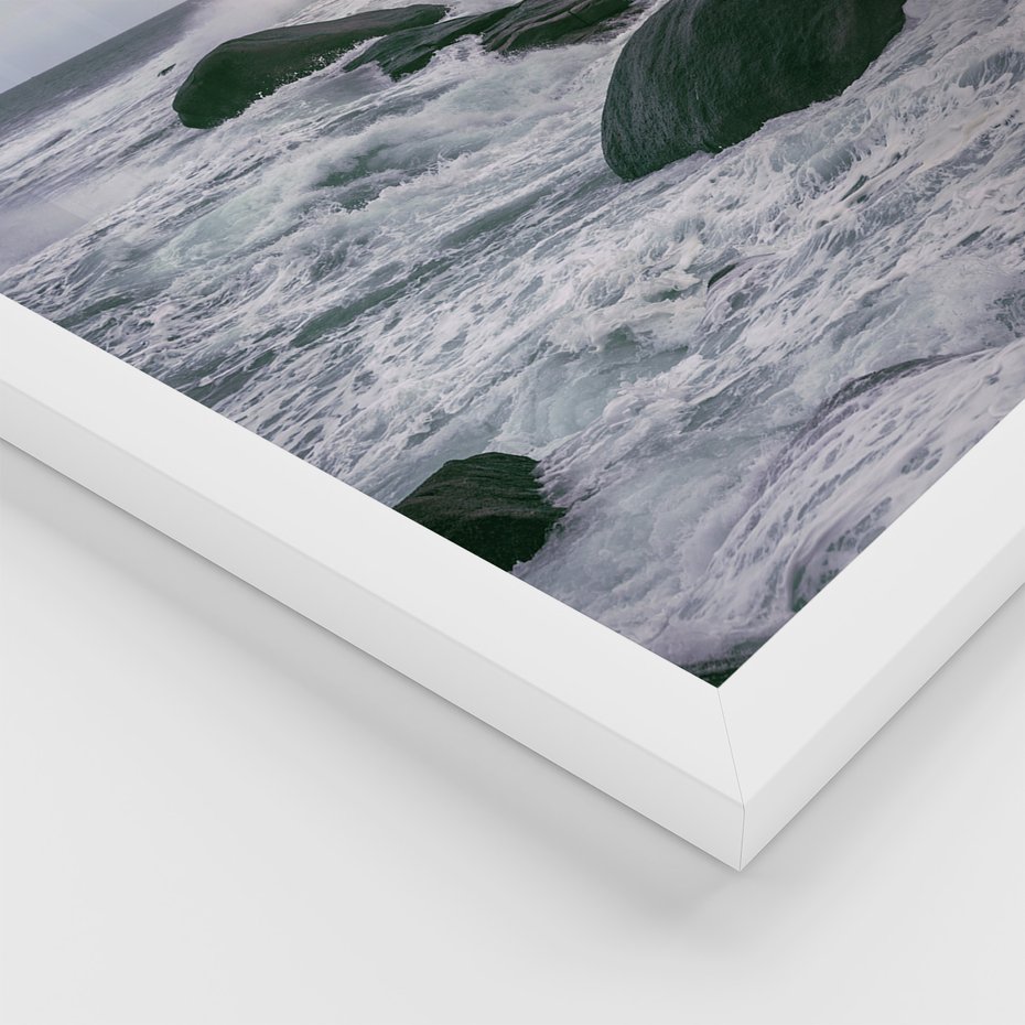 Zestaw obrazy w ramie, plakaty - morze, skały, wybrzeże - rama biała