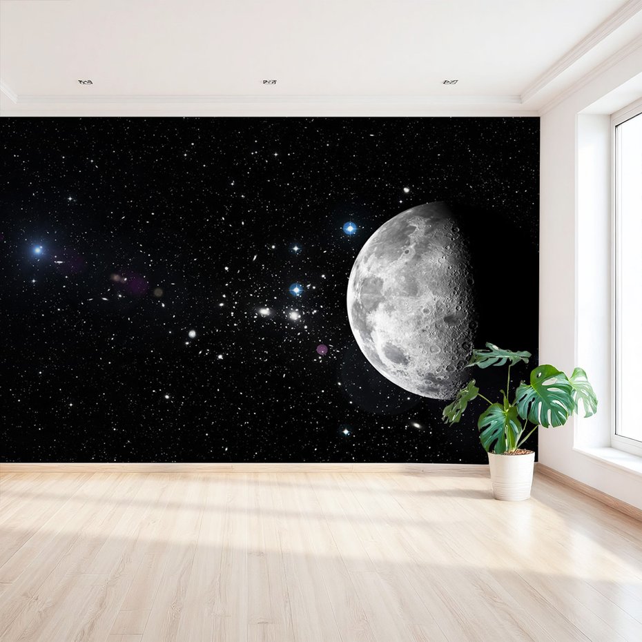 Fototapeta - kosmos, księżyc, gwiazdy