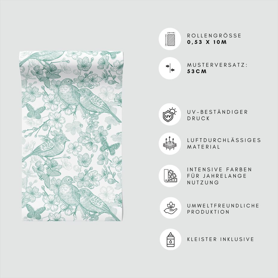 Tapeta - ptaki, kwiaty, motyle