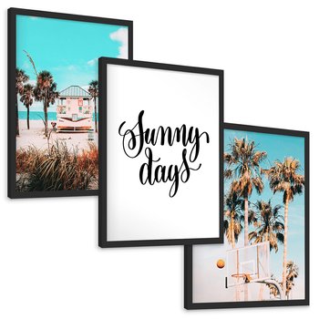 Zestaw obrazy w ramie, plakaty - plaża, palmy, lato - rama czarna