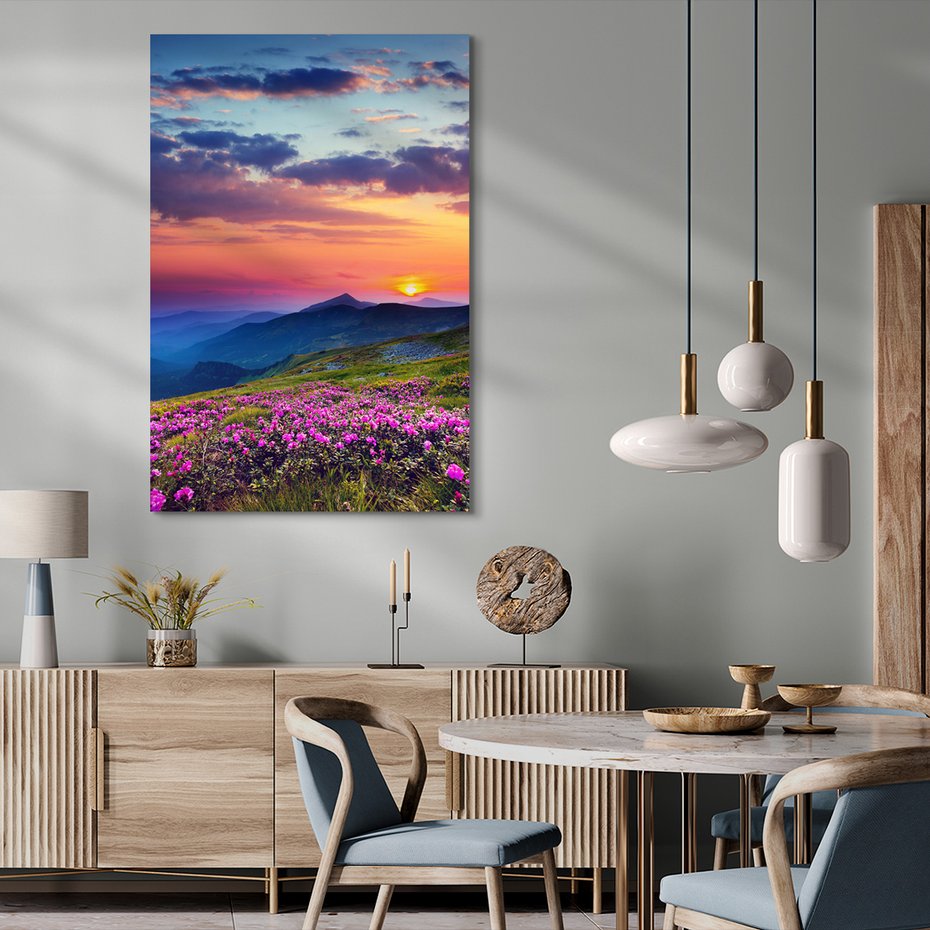 Obraz na płótnie - góry, kwiaty, krajobraz