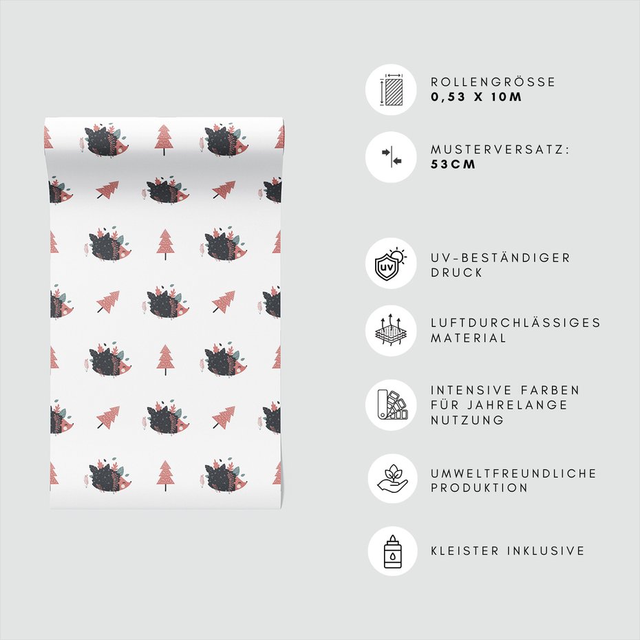 Tapeta - dziecięca, jeż, drzewo, liście