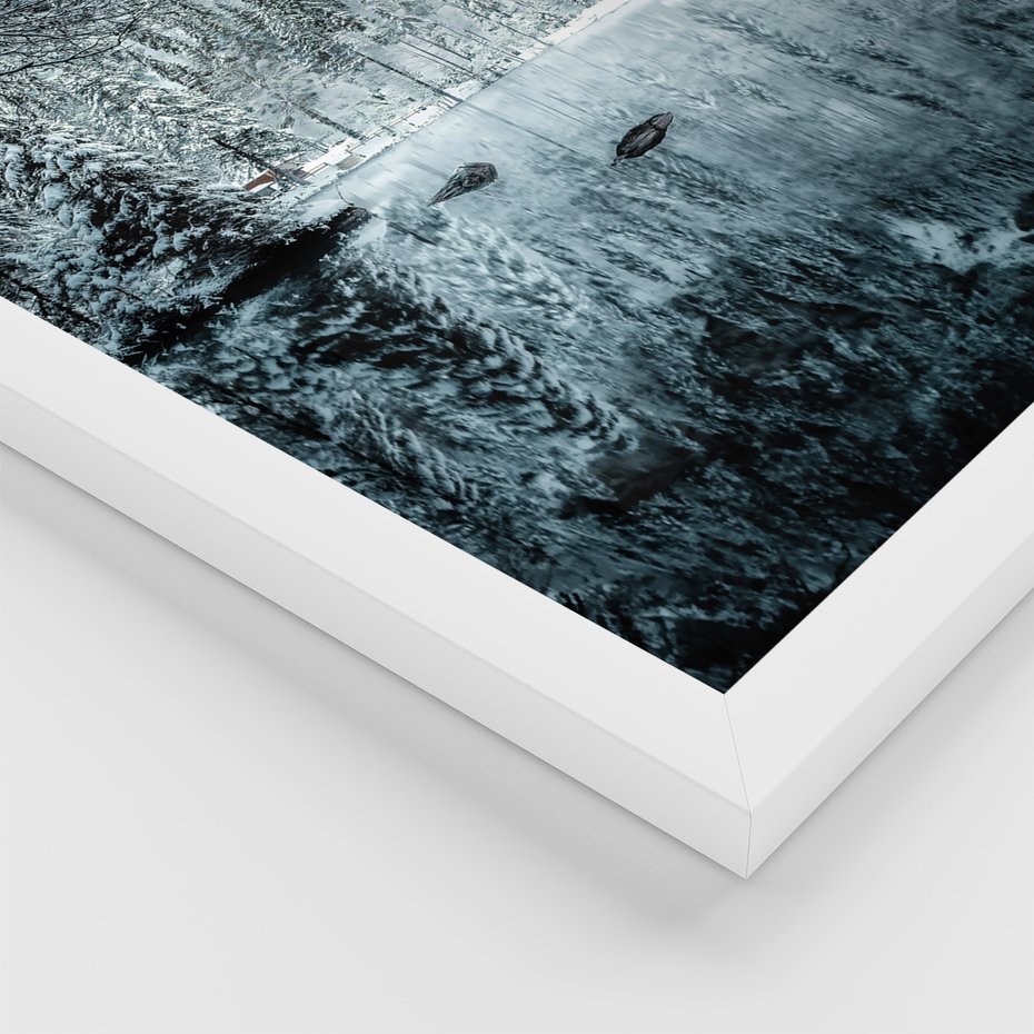 Zestaw obrazy w ramie, plakaty - zima, śnieg, góry - rama biała