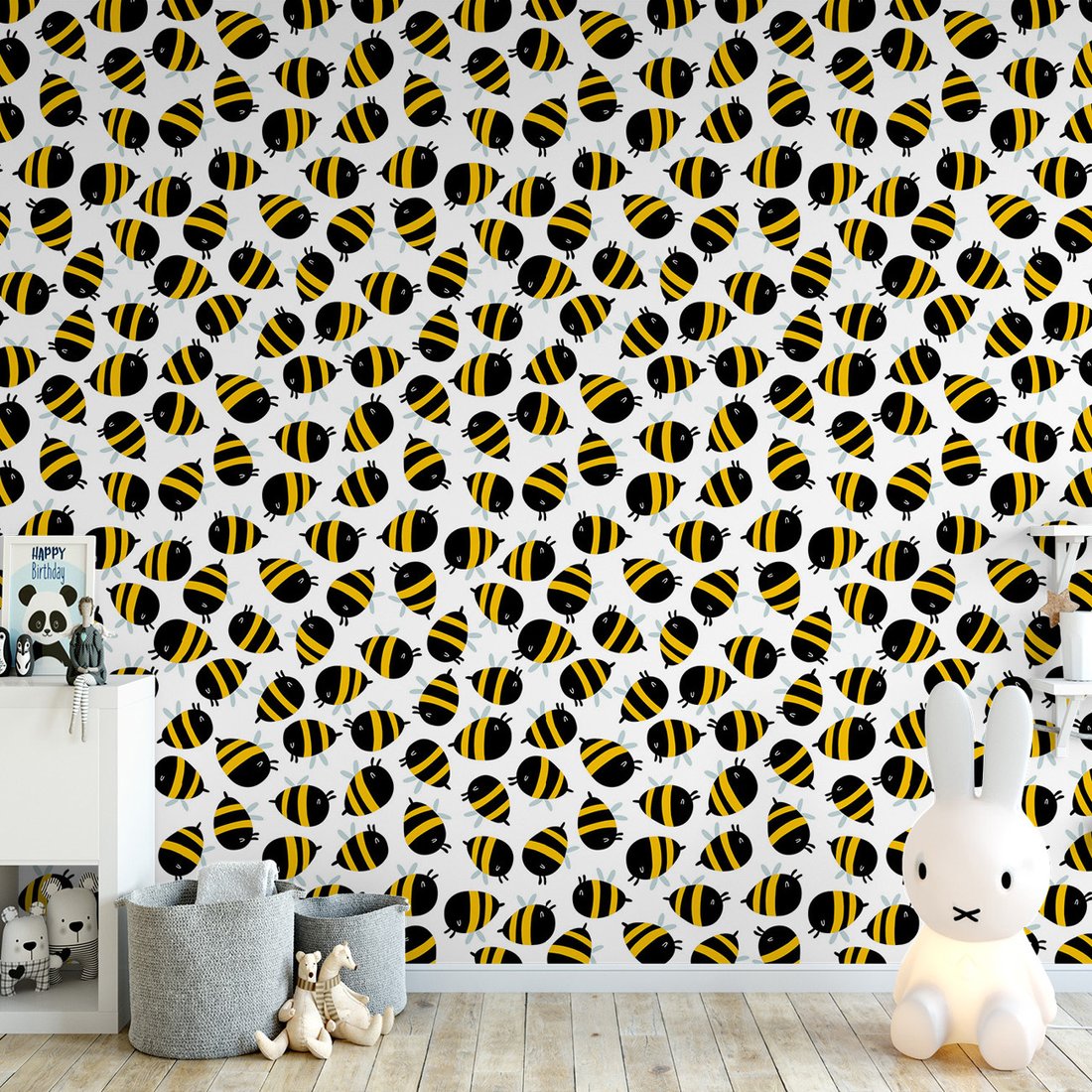 Tapeta - dziecięca, pszczoły, owady, pasy