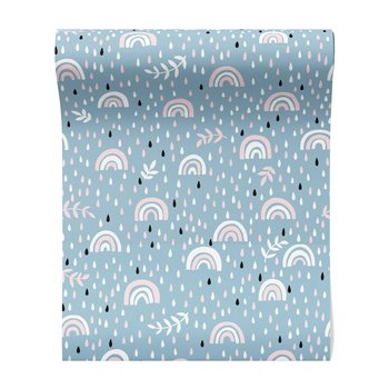 Tapeta - dziecięca, tęcza, deszcz, liście