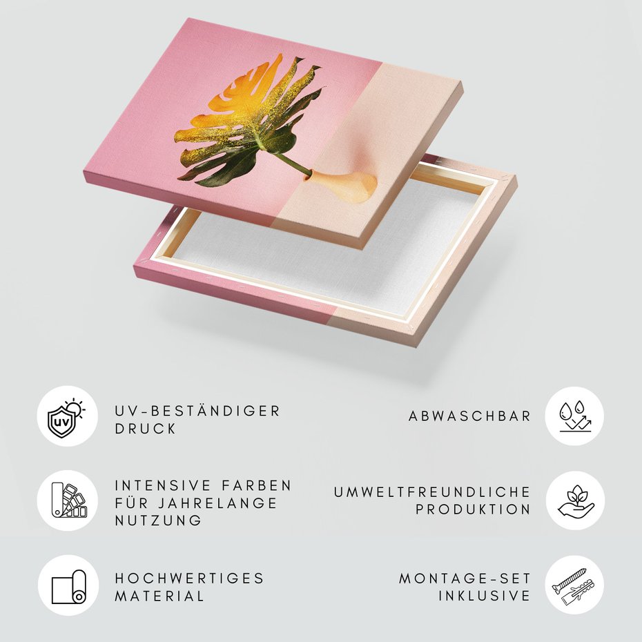 Obraz na płótnie - liść, złoto, wazon