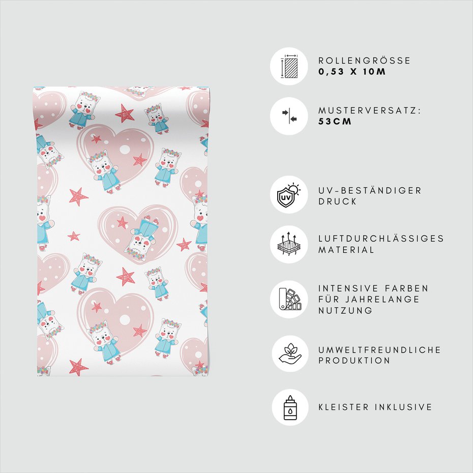 Tapeta - dziecięca, kot, serce