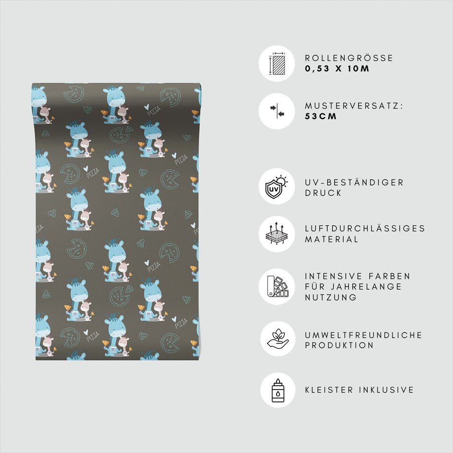 Tapeta - dziecięca, żyrafy, pizza, tło