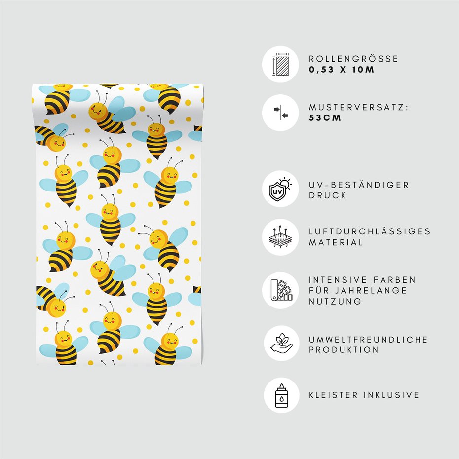 Tapeta - dziecięca, pszczoły, kropki, tło