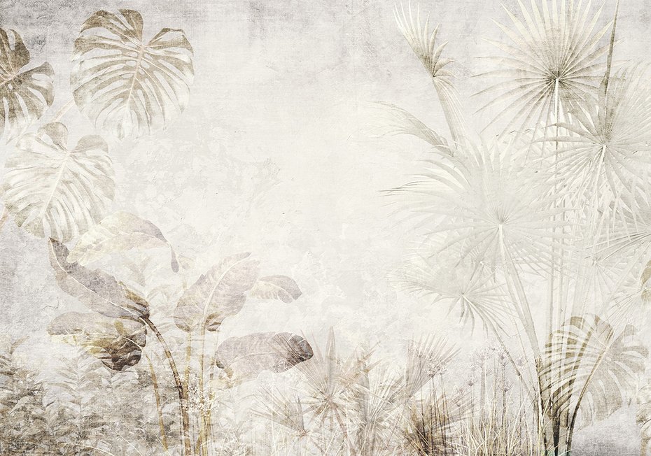 Fototapeta - beton, palmy, liście