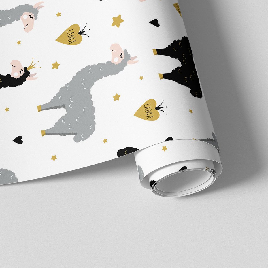 Tapeta - dziecięca, lama, serce, gwiazda