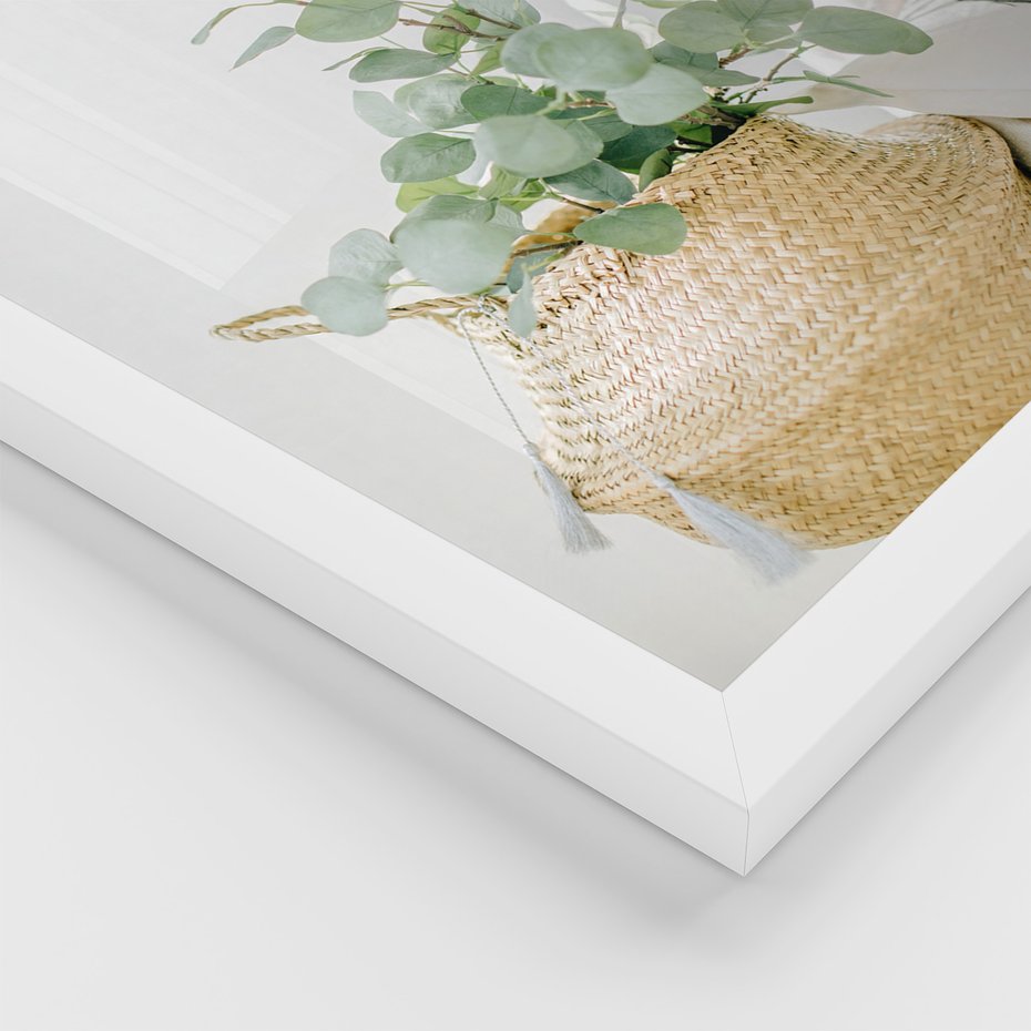 Zestaw obrazy w ramie, plakaty - kwiaty, liście, eukaliptus - rama biała