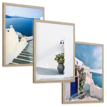 Zestaw obrazy w ramie, plakaty - Santorini, architektura, morze - rama drewno