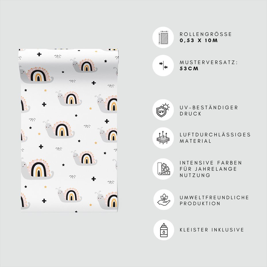 Tapeta - dziecięca, ślimaki, tęcza, gwiazdy