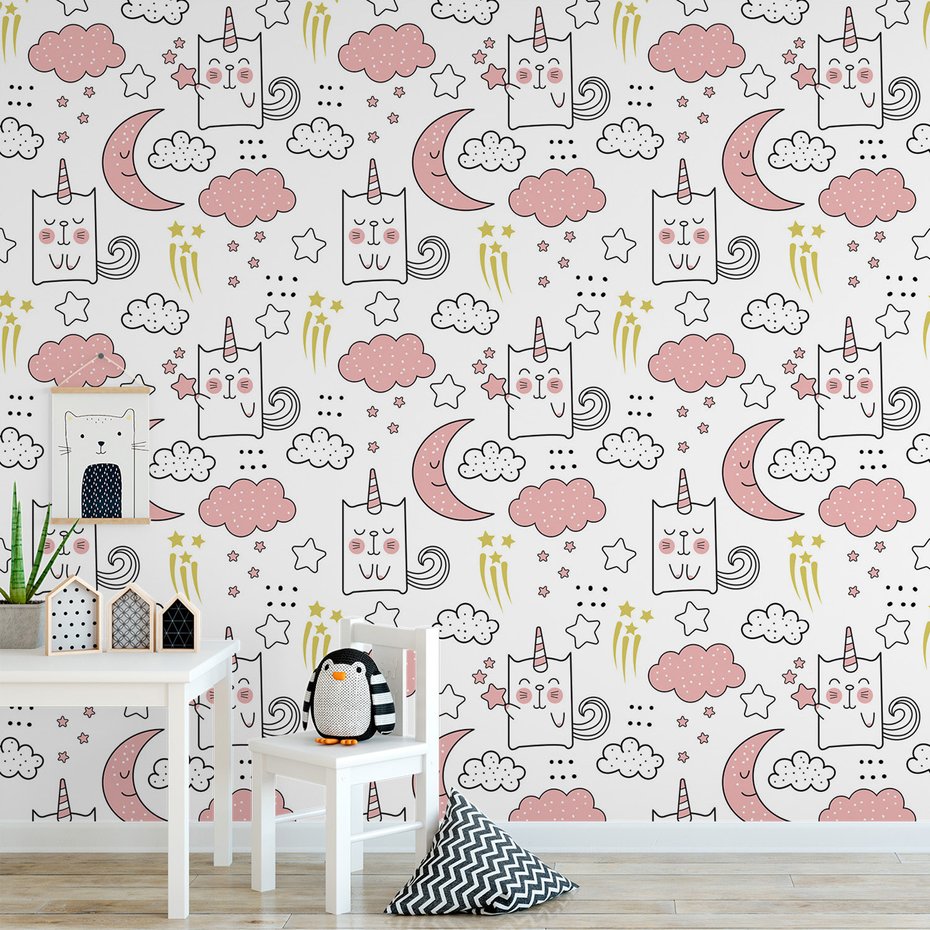 Tapeta - dziecięca, jednorożec, księżyc, gwiazdy