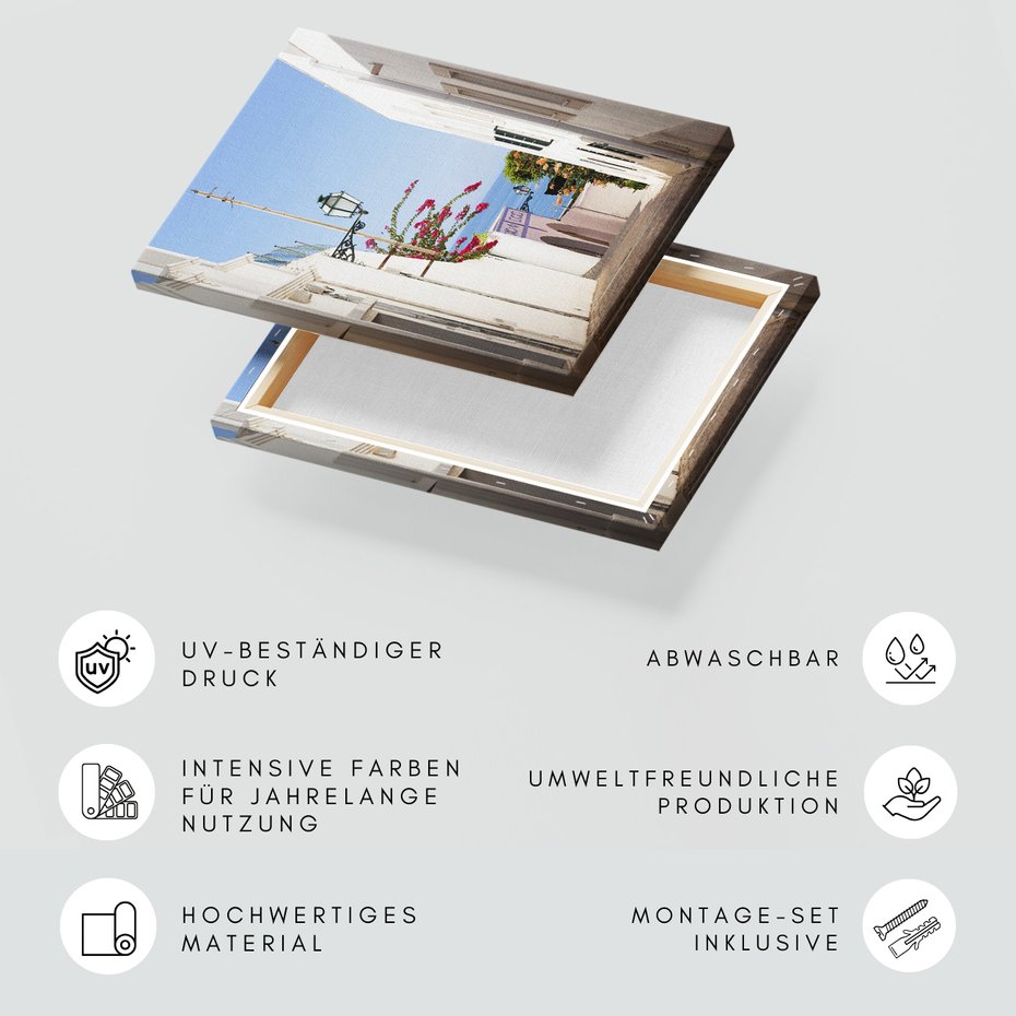 Obraz na płótnie - uliczka, kwiaty, biały