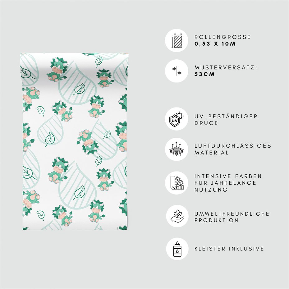 Tapeta - dziecięca, dinozaury, liście, tło