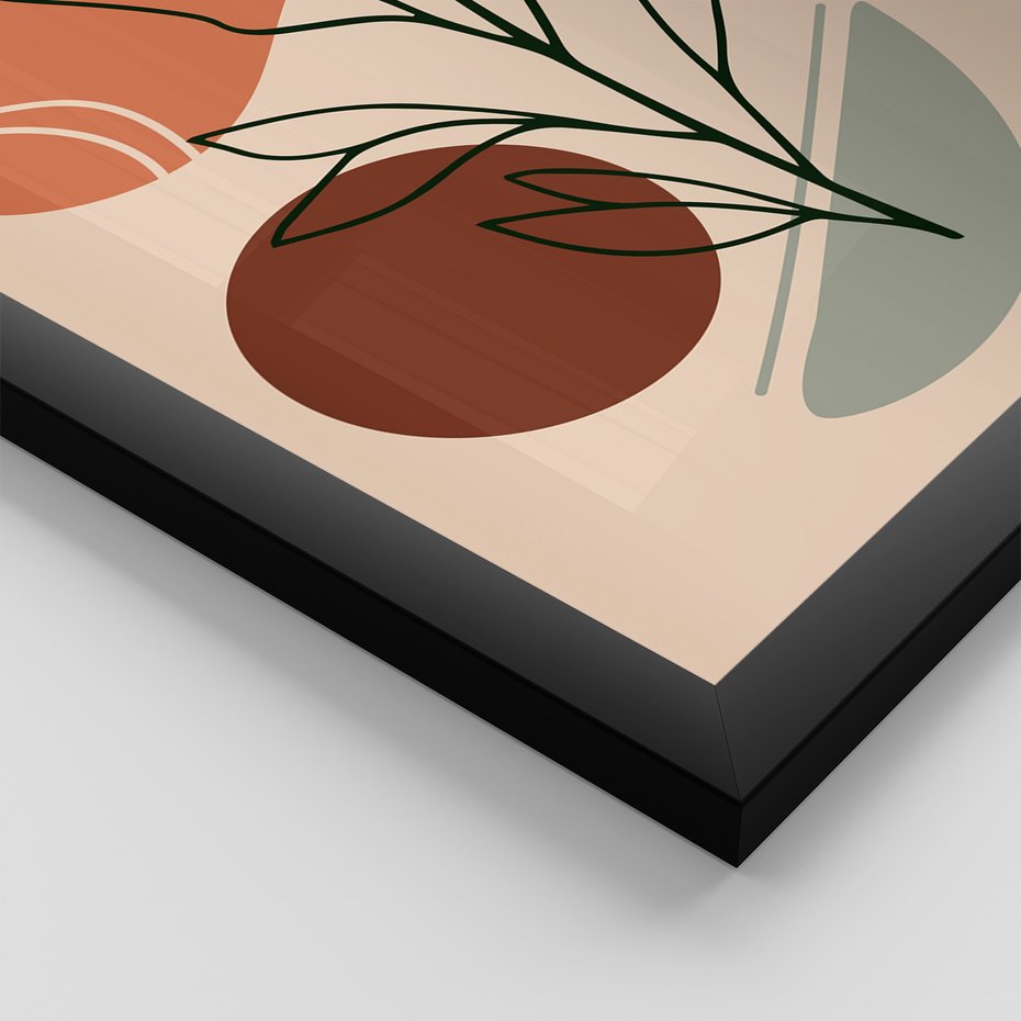 Zestaw obrazy w ramie, plakaty - abstrakcja, liście, rośliny - rama czarna