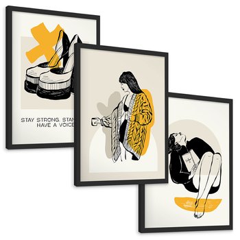 Zestaw obrazy w ramie, plakaty - kobiety, buty, moda - rama czarna