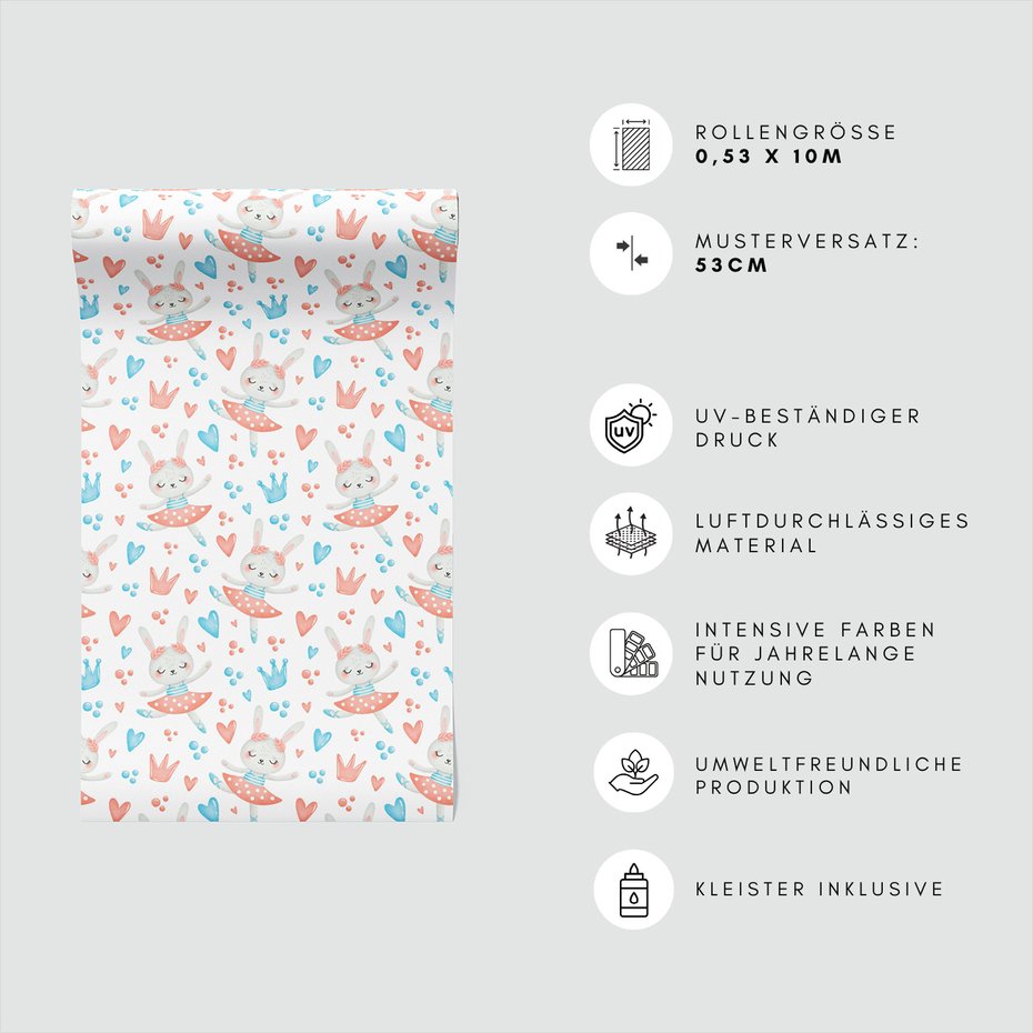 Tapeta - dziecięca, królik, baletnica, korona