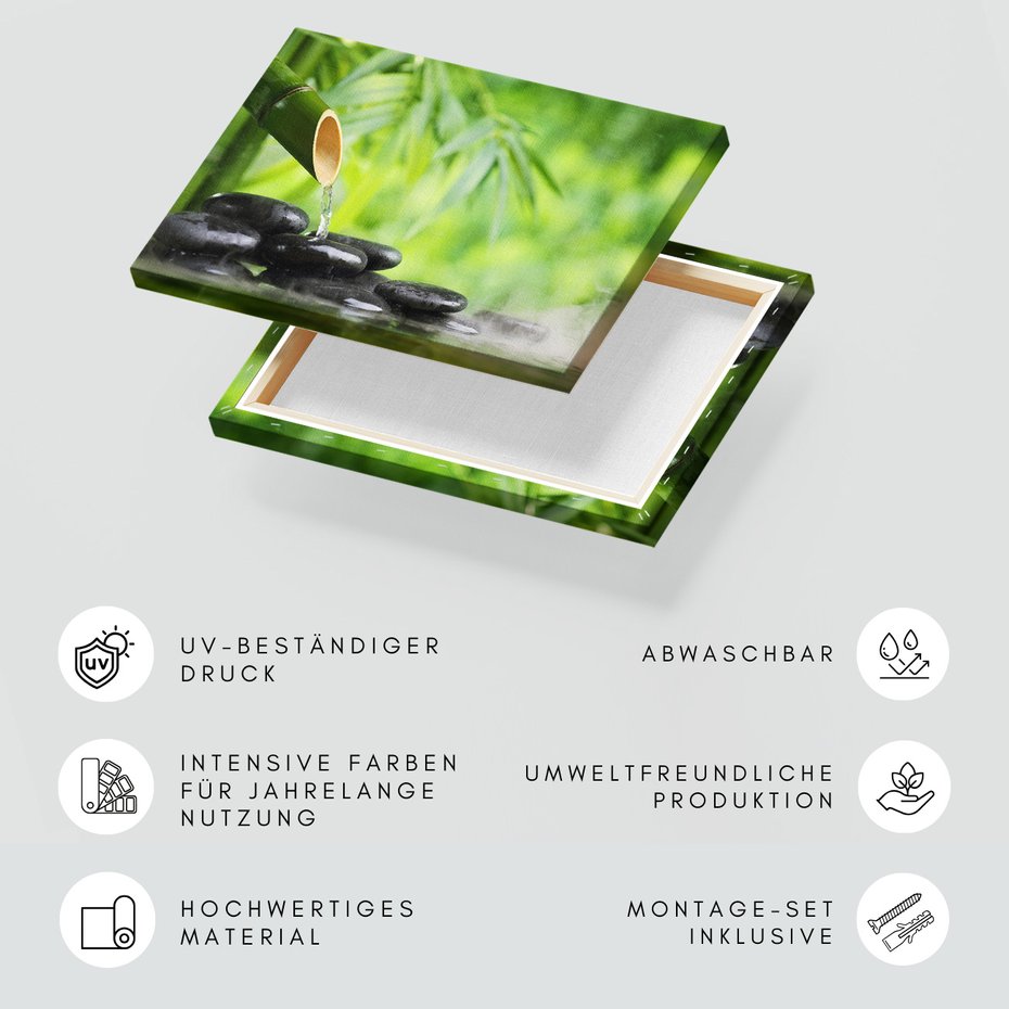 Obraz na płótnie - bambus, kamienie, woda