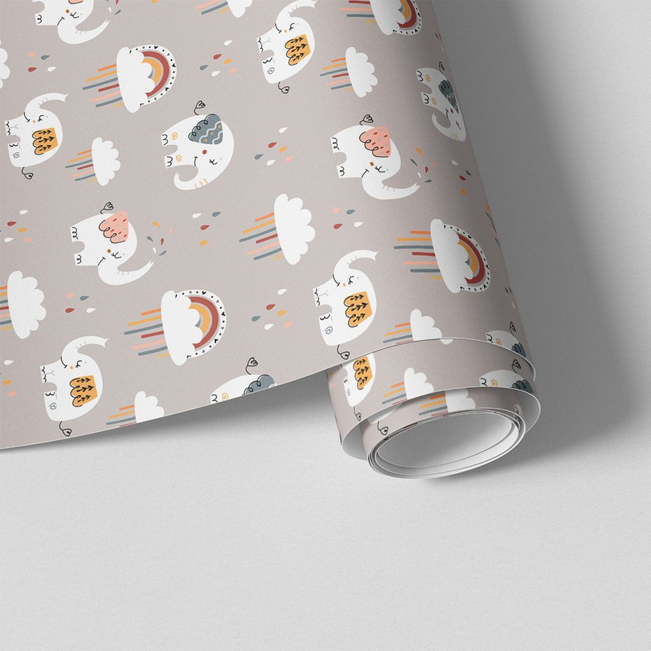 Tapeta - dziecięca, słonie, chmury, tęcza