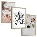 Zestaw obrazy w ramie, plakaty - kwiaty, kawa, akcesoria - rama drewno