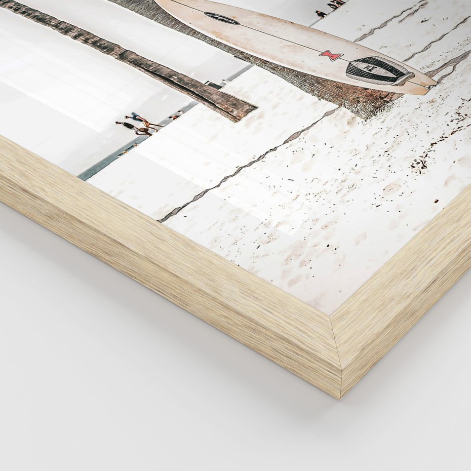 Zestaw obrazy w ramie, plakaty - palmy, plaża, domki - rama drewno