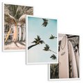 Zestaw obrazy w ramie, plakaty - palmy, deski surfingowe, plaża - rama biała