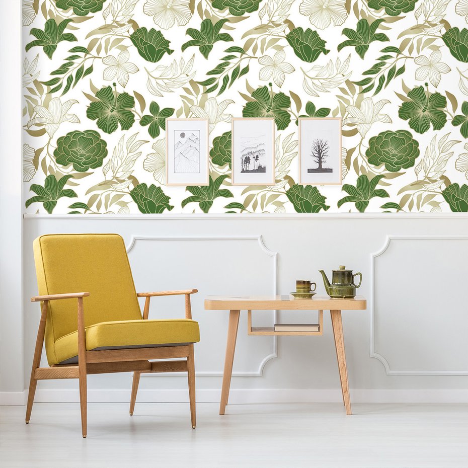 Tapeta - kwiaty, liście, wzór