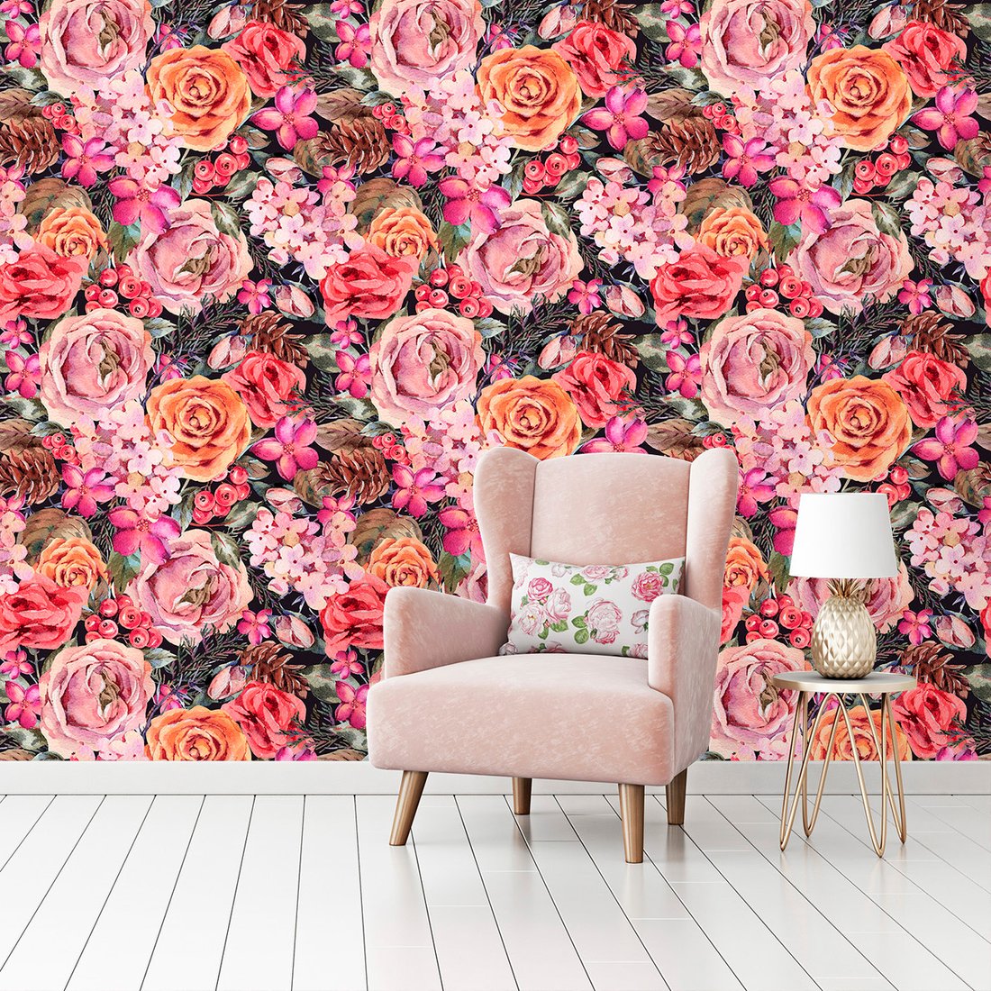 Tapeta - róże, kwiaty, szyszki