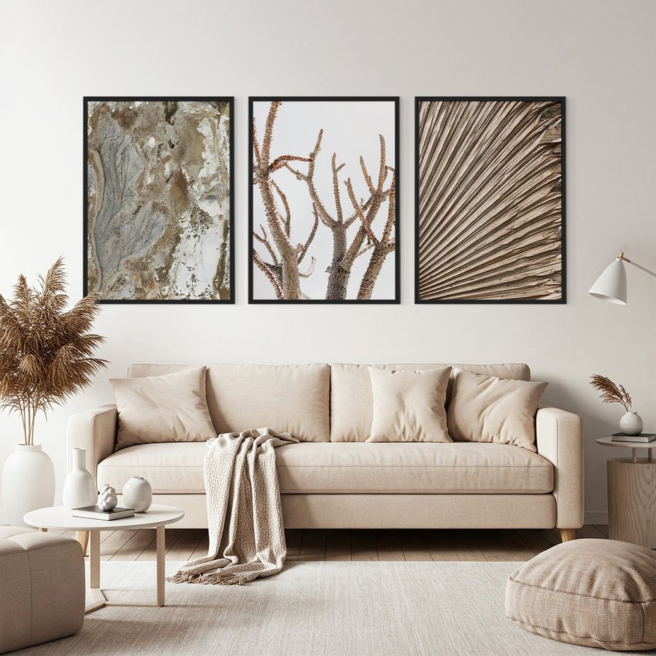 Zestaw obrazy w ramie, plakaty - abstrakcja, roślina, natura - rama czarna