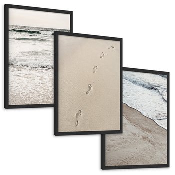 Zestaw obrazy w ramie, plakaty - plaża, piasek, morze - rama czarna